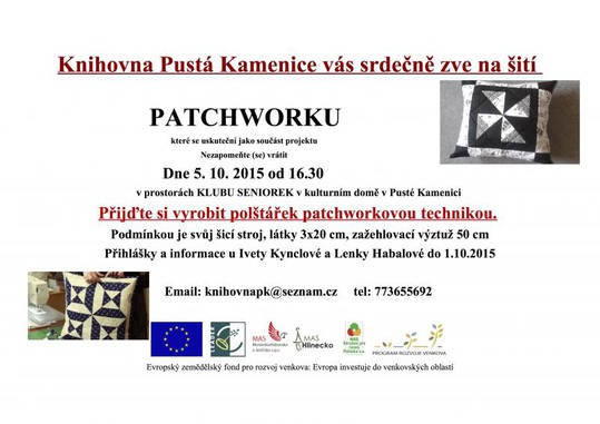 Pozvánka - Šití polštářků patchworkovou technikou