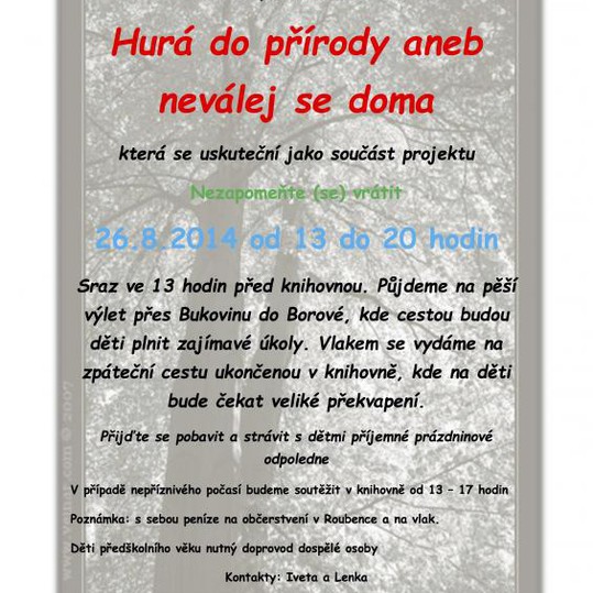 Pozvánka - Hurá do přírody aneb neválej se doma