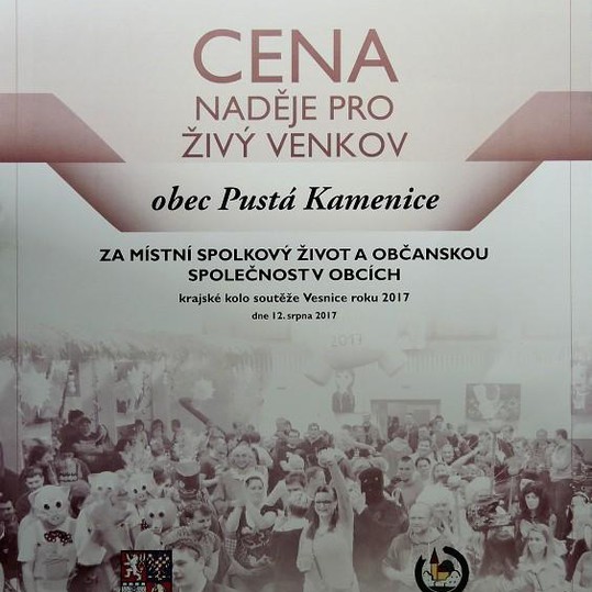 Cena naděje pro živý venkov v Pardubickém kraji patří Pusté Kamenici