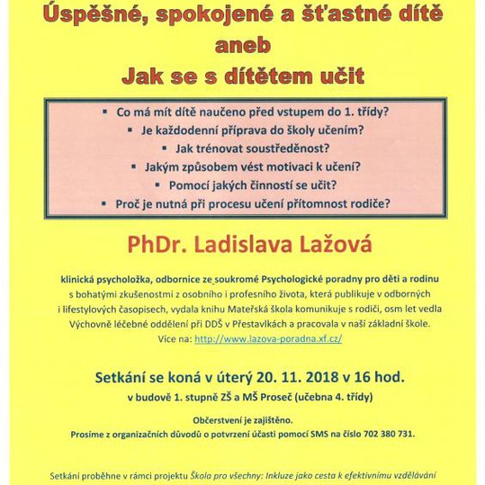 Pozvánka ZŠ a MŠ Proseč na besedu pro rodiče