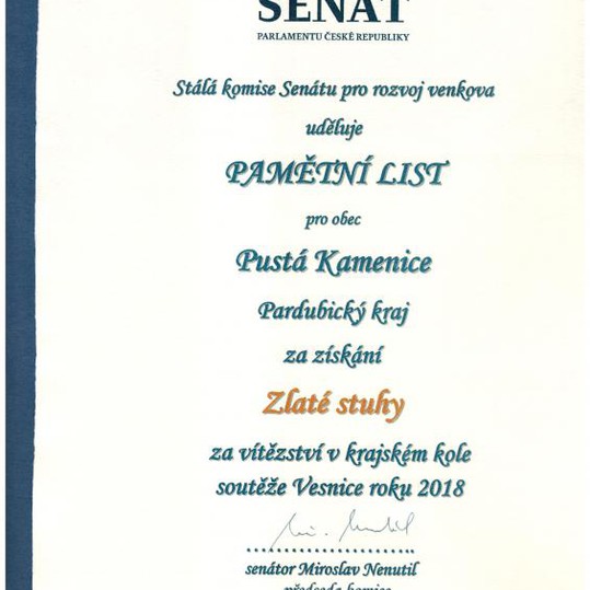 Slavnostní setkání vítězů soutěže Vesnice roku 2018 v Senátu Parlamentu České republiky