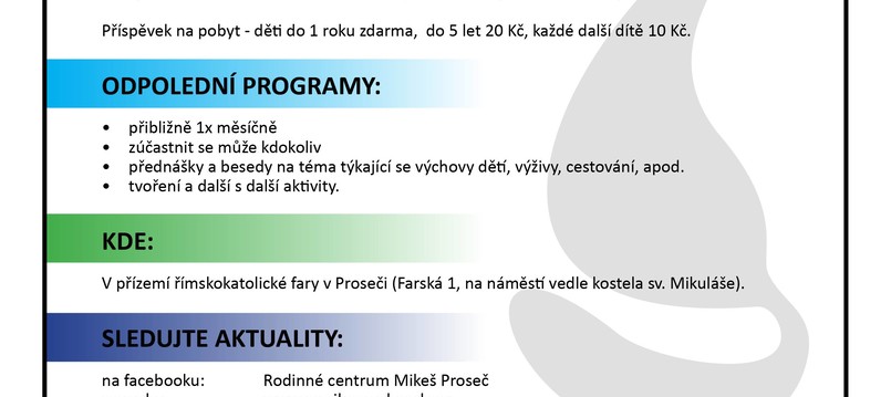 Pozvání do Rodinného centra Mikeš v Proseči