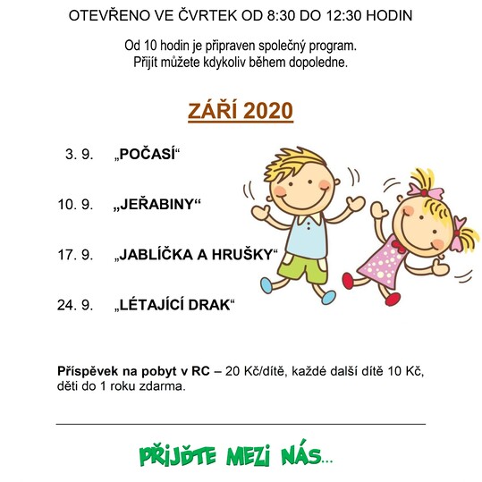 Rodinné centrum Mikeš Proseč zve na akce v měsíci září 2020