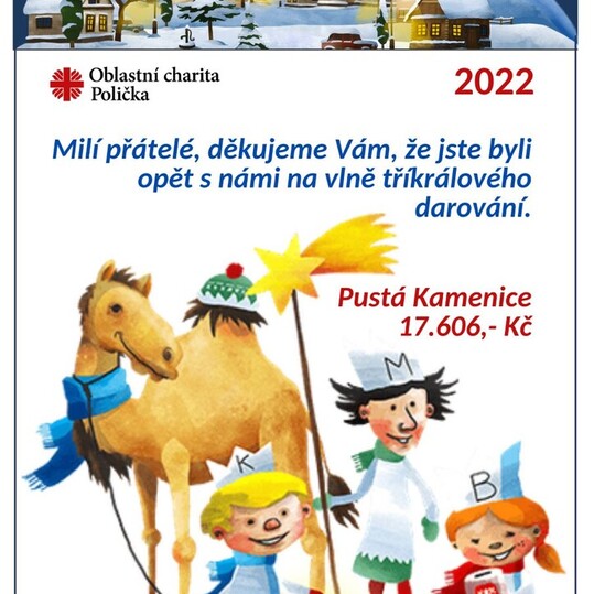 Výsledek Tříkrálové sbírky 2022 v Pusté Kamenici