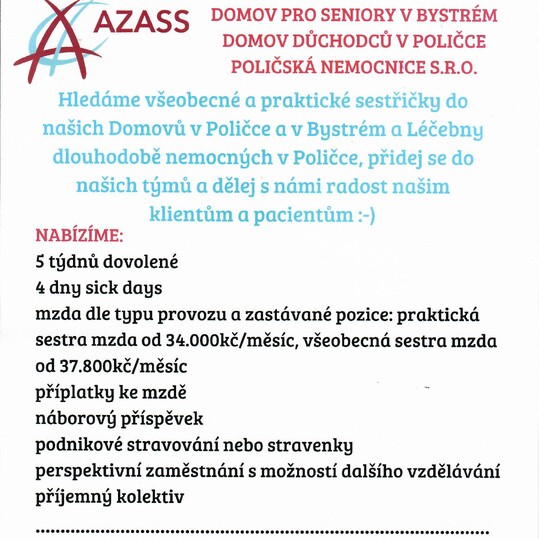 AZASS Polička hledá nové všeobecné a praktické sestřičky