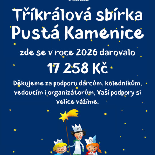Výsledek Tříkrálové sbírky 2026 v Pusté Kamenici