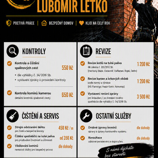 Nabídka kominických služeb od firmy - Kominictví Letko